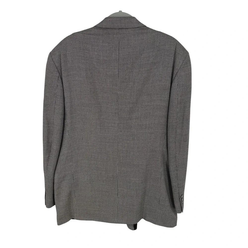 Vtg Bachrach Double‎ Breasted Houndstooth Blazer Jacket 44L USA Made Black White